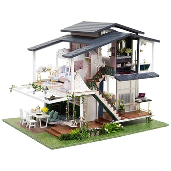  1/24 Ölçekli Minyatür Dollhouse Kiti, DIY Yazlık Monet Bahçe Fransız Tarzı Villa sevgililer Günü Doğum Günü için