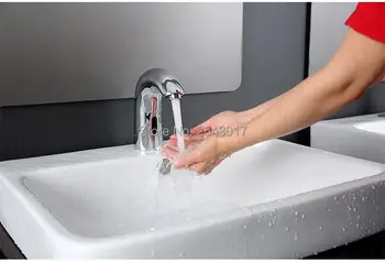  100 % Prinç Krom Cilalı Fotoselli Otomatik Sensör Musluk Elektrikli Kızılötesi banyo lavabo musluğu pia banheiro yapmak ZR1019