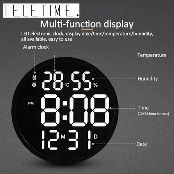  12 İnç Dijital Elektronik LED Duvar Saati Aydınlık Büyük Saat Dijital Sıcaklık Ve Nem Elektronik Saat Modern Tasarım