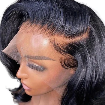  13X6 İnsan Saç Peruk Siyah Kadınlar ıçin Vücut Dalga Dantel ön peruk İnsan Saç 150 % Yoğunluk Tutkalsız Brezilyalı işlenmemiş insan saçı HD