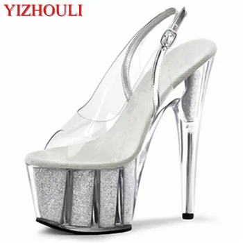  15 cm ultra yüksek topuk moda şeffaf kristal sandalet, yaz yeni model giyen trendy dışında Dans Ayakkabıları