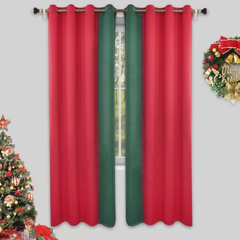  2 Adet/takım Noel Karartma Perdeleri Kırmızı ve yeşil renk eşleştirme Perde Oturma Odası Yatak Odası Pencere Noel Ev Dekor için