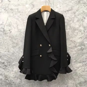  2020 Bahar Yeni Kore Moda Ruffled İnci Düğme İnce Bel Blazer Feminino Kruvaze High-end Takım Elbise Ceket Kadın f2897