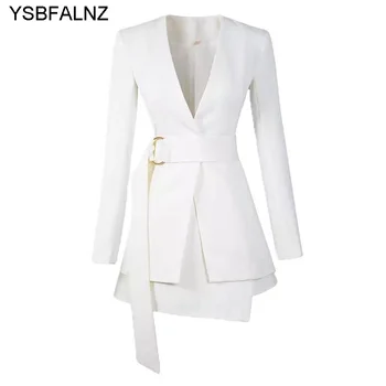  2021 Blazer Bayan Etek Ve Üst Set Yüzük Sashes Yüksek Bel Ince Ziyafet Çentikli Uzun Kollu Ofis Lady Moda Tasarım Giyim