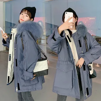  2021 Kış Yeni Kore Tarzı Gevşek Orta uzunlukta Aşağı Ceket Kadın Artı Boyutu Kalın Kapşonlu Sıcak Pamuk Ceket Kadın