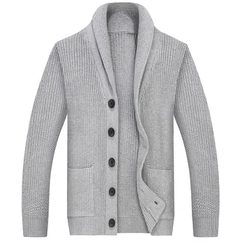  2021 Sonbahar Kış Erkekler Sıcak Sweatercoat Erkekler Rahat Düğmeler Gri Takım Elbise Yaka Kazak Erkek Düz Renk Örme Hırka L-7XL