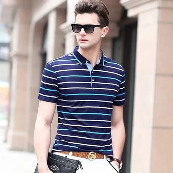  2021 Yaz Yeni Kısa Kollu Yaka erkek Gençlik Rahat Çizgili Slim Fit Polo Adam Streetwear Erkek Tee Gömlek 805