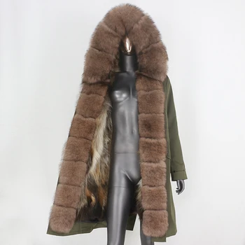  2021 Yeni Gerçek Kürk Ceket X-uzun Su Geçirmez Parka Kış Ceket Kadınlar Doğal Fox Kürk Hood Kalın Sıcak Ayrılabilir Giyim