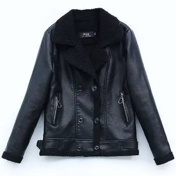  2021 Yeni Kadın Bahar Sonbahar Siyah Faux Deri Ceketler Kadın Temel Coat Turn-aşağı Yaka Biker Ceketler Bayanlar Pu Dış Giyim H1071