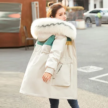  2021 Yeni Kış Ceket Kadınlar Uzun Aşağı Pamuk Parka Kalın Dış Giyim Sıcak Kış Ceket Ile Doğal Büyük Rakun Kürk Kapüşonlu Ceket