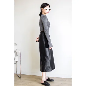  2021 Yeni Varış Sonbahar Kış Hakiki Deri Gerçek Skeepskin Uzun Etekler Orta Uzunlukta Maxi Etek Kadın Moda Yüksek Sokak Etek