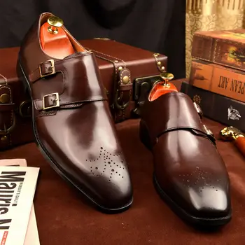  2022 Lüks Erkek deri Ayakkabı Brogues Tam Tahıl Hakiki Dana Deri El Yapımı Resmi Ayakkabı Erkekler Elbise Keşiş Sapanlar Ofis Ayakkabı