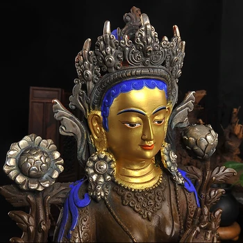  32 CM # EV OFİS Tılsım etkili Ev Koruma # Yaldız bronz Tibet Budizm Bodhisattva Tara (Yeşil) buda heykeli