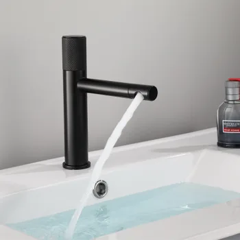  360 Döner Banyo Havzası Musluk Güverte Üstü Sıcak ve Soğuk Banyo Havzası Mikser Dokunun Siyah ve Krom Bakır Banyo Havzası Musluk