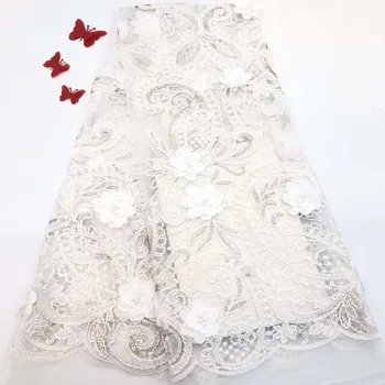  3D dantel nakış kumaş boncuklu aplike çiçekler gelin Afrika dantel kumaş 2019 yüksek kaliteli fransız tül dantel elbise