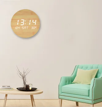  3d Led Dijital Saat Parlayan Gece Lambası Ahşap Elektronik Sıcaklık duvar Saatleri Perpetual Takvim Modern Ev Dekor Ofis