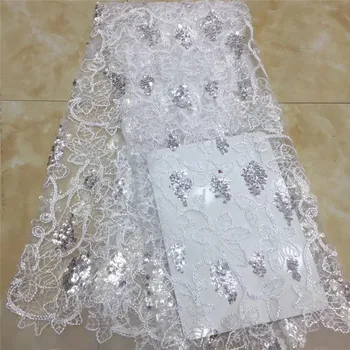  5 metre 2020 yüksek kaliteli dantel afrika tül dantel kadın elbise için yeni mor dantel kumaş nijeryalı dantel payetli kumaş x68-49