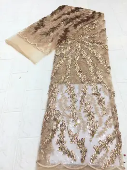 (5 yards/pc) harika işlemeli Afrika net dantel altın Fransız dantel kumaş ile shining sequins için moda parti elbise FZZ1022