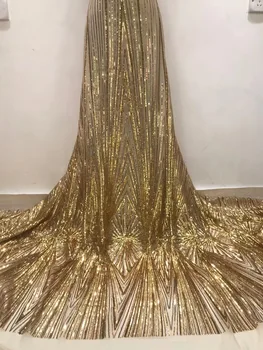  (5 yards / pc) yeni altın Afrika tül dantel bling bling işlemeli sequins Fransız net dantel kumaş için parti elbise FJL047