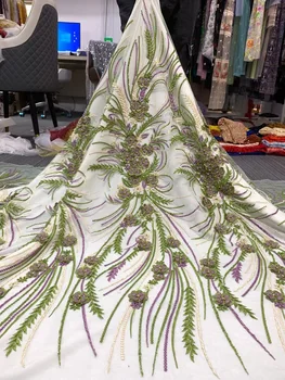  (5 yards / pc) yeni tüp boncuk Fransız net dantel ile mükemmel 3D çiçekler nakış yüksek dereceli Afrika düğün tül dantel FBL028