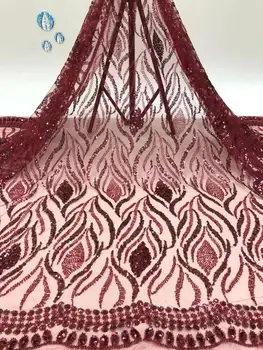  (5 yards / pc) yüksek kaliteli kraliyet mavi Afrika tüp boncuk ve payetler işlemeli Fransız net dantel kumaş için parti elbise FZZ1038