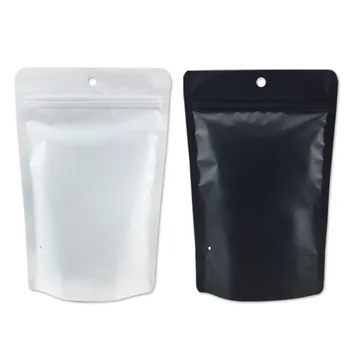  500 Pcs Whtıe Siyah Şeffaf Ön Zip Kilit Stand Up Torbalar Plastik Alüminyum Folyo çanta Iç Çamaşırı Ambalaj Çanta İle Hava Delik
