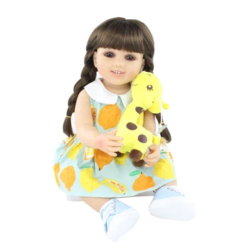  55 CM Tam Vücut Silikon Reborn Baby Doll Oyuncak gerçekçi Vinil Bebekler Uzun Saç Giyinmek Prenses Toddler Kız Doğum Günü Hediye