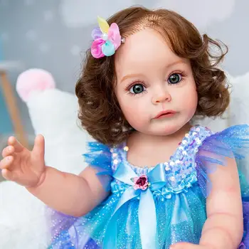  55 cm Yeniden Doğuş Bebek Kız Tam Vücut Silikon Prenses El Yapımı Titiz Boyama Kız Su Geçirmez Oyuncak noel hediyesi