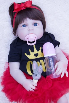  56 cm mavi gözler gerçekçi toddler kız ile Bir yaşındaki prenses elbise en iyi çocuklar hediye için sert silikon reborn baby doll çocuk