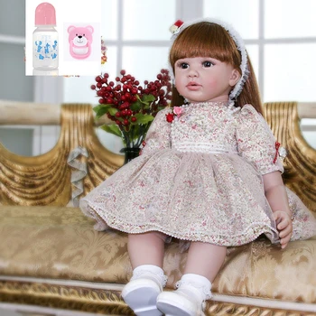  60 cm büyük Yeniden Doğmuş silikon Bebek Bebek 24 inç Prenses Yürümeye Başlayan giysi modelleme Eşlik Bebek doğum günü hediyesi Mevcut Çocuk Kız Boneca