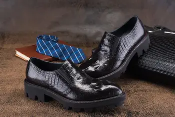  Akıllı rahat ayakkabılar erkekler üzerinde kayma plaform tıknaz topuk yüksekliği artan ayakkabı kayma elastik bant timsah baskı elbise oxfords