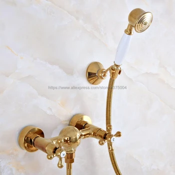  Altın Banyo Duş Musluk Mikser Dokunun İle El Düzenlenen Duş Kulaklık Çift Kolları Duvara Monte Banyo Musluk Nna969