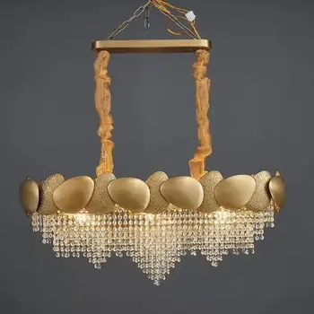  Altın düzensiz kristal avize dikdörtgen led restoran lamba lüks oturma odası otel mühendisliği dekoratif lamba