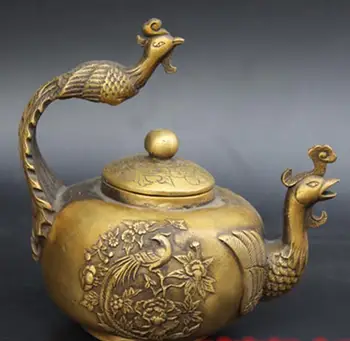  Antik QingDynasty bakır pot, Şakayık çiçeği su ısıtıcısı, El-boyalı el sanatları, Dekorasyon, toplama ve Süsleme, ücretsiz kargo