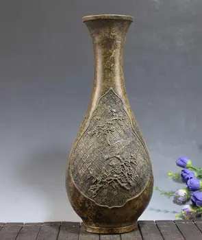  Antik QingDynasty bakır vazo, Saksağan şişe, el-oyma el sanatları, Ev Dekorasyon, el yapımı el sanatları / Koleksiyon