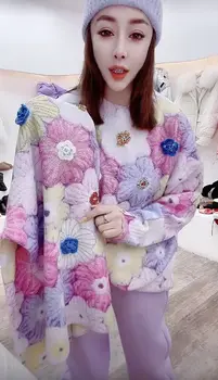  Avrupa Moda Kore Tarzı 2021 Sonbahar ve Kış Yüksek Dereceli Kazak kadın Batı Chic Swet 3D Çiçekler Gevşek Örme Üst