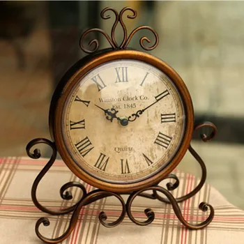  Avrupa Retro Ev Oturma Odası Dekorasyon Aksesuarları Ev Dekor İçin Demir Sessiz Masa saati Vintage duvar saati Çalar saatler
