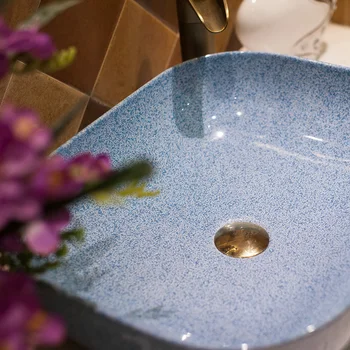  Avrupa Tarzı Kare Mavi Sır Banyo Seramik Masa Havzası Lavabo Sanat Havzası