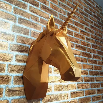  Avrupa Unicorn Başkanı Heykelcik Duvar Dekorasyon 3D Hayvan Kafası Reçine Unicorn Sanat Heykel Ev asılı dekorlar Odası Aksesuarları