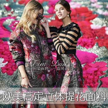  Avrupa ve Amerika Birleşik Devletleri gelişmiş özel üç boyutlu çiçekler boyalı jakarlı kumaş elbise takım elbise ceket marka moda kumaş