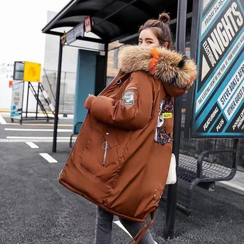  Aşağı Pamuk Ceket Kadın Üstleri 2021 Yeni Kış pamuklu ceket Artı Boyutu Gevşek Moda Kürk Yaka Kapşonlu Kalın Sıcak Parkas Ceket N1506