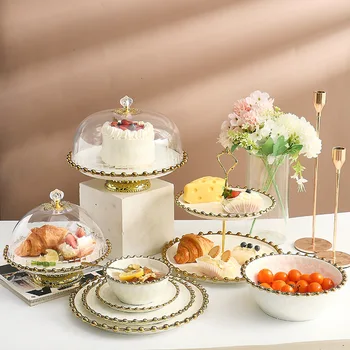  Basit Avrupa tarzı seramik uzun boylu kek tepsisi düğün doğum günü kek tepsisi öğleden sonra meyve aperatif kek tepsisi mutfak malzemeleri