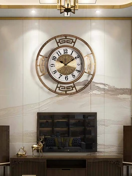  Basit Yeni Çin duvar saati Oturma Odası Moda Metal Sessiz Saat Retro Lüks Kuvars Saat