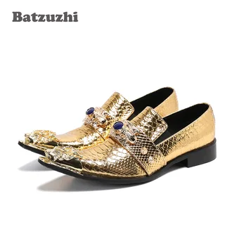  Batzuzhi 2020 Yeni Lüks Chaussures Hommes Hakiki deri Ayakkabı Erkekler Sivri Metal Ayak Altın Parti ve Düğün Ayakkabı Ayakkabı