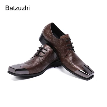  Batzuzhi El Yapımı erkek ayakkabıları Kare Ayak Kahverengi Deri Elbise Ayakkabı Erkekler Dantel-up Resmi erkek resmi ayakkabı Erkekler Zapatos Hombre, EU38-46