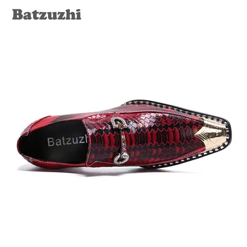  Batzuzhi İtalyan Tipi erkek ayakkabısı Altın Sivri Metal Ucu Resmi Deri Elbise Ayakkabı Chaussure Homme Lüks Erkek parti ayakkabıları