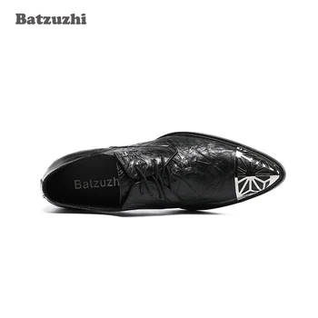  Batzuzhi Japon Tarzı erkek ayakkabıları Sivri Burun Siyah Hakiki Deri Elbise Ayakkabı Erkekler Dantel-up Resmi Oxfords Erkekler için Businesss
