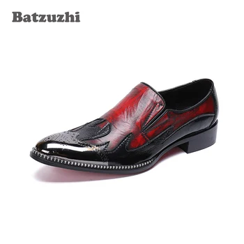  Batzuzhi Marka Lüks Erkekler Elbise Ayakkabı Metal Ucu Ayak Şarap Kırmızı Resmi Iş Deri Ayakkabı Erkekler Düğün ve Parti Zapatos Hombre