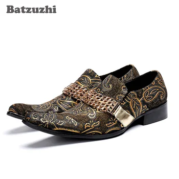  Batzuzhi Moda Erkekler Elbise Ayakkabı Deri Sivri Burun tasarımcının Lüks Iş, Parti ve Düğün Ayakkabı Erkekler Altın, büyük Boy US12