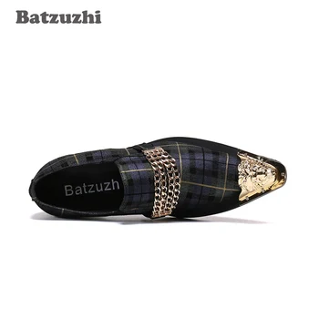  Batzuzhi Resmi Deri Elbise Ayakkabı Erkekler Sivri Metal Ayak Moda Resmi erkek Elbise Ayakkabı Deri Siyah Iş / Parti, Büyük Boy